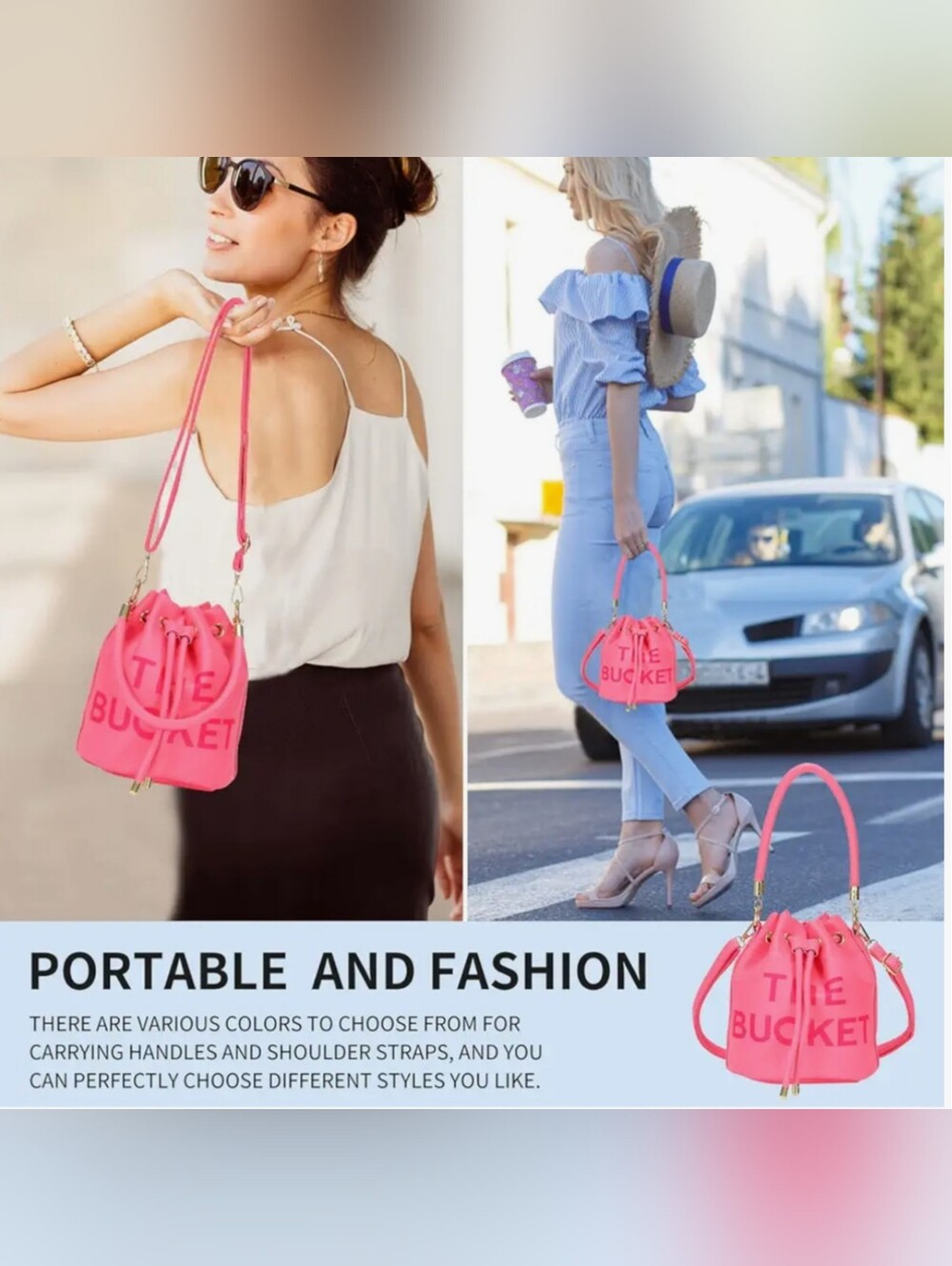 Adorable Pink Drawstring Bucket Satchel Crossbody Bag NWT - Picture 10 of 12